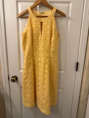 White House Black Market Yellow Lace Midi Dress